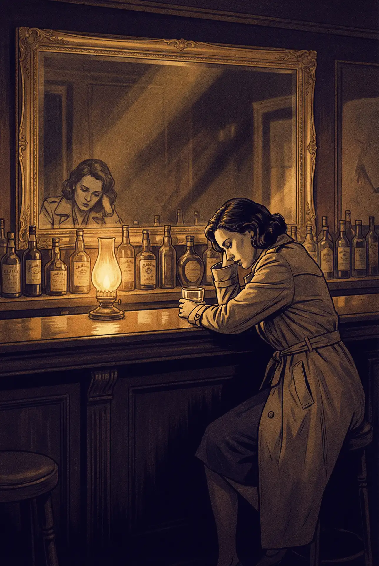 女性爽爽影院免费观看 获奖影片《酒吧独白》海报，酒吧中独坐女性的忧郁身影